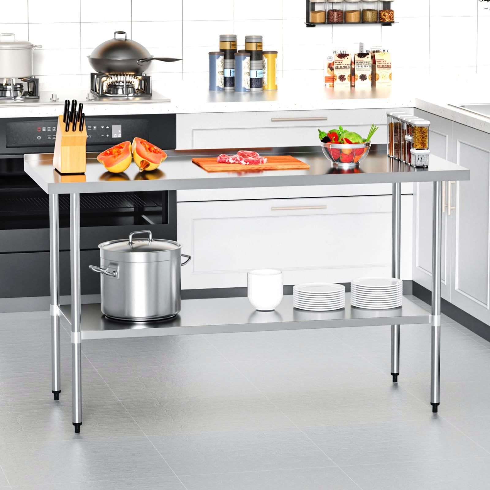 Erupta Stainless Steel Table for Prep & Work 30x72 Inches with Backsplash, Heavy Duty Metal Worktable for Commercial Kitchen Restaurant, Home and Hotel