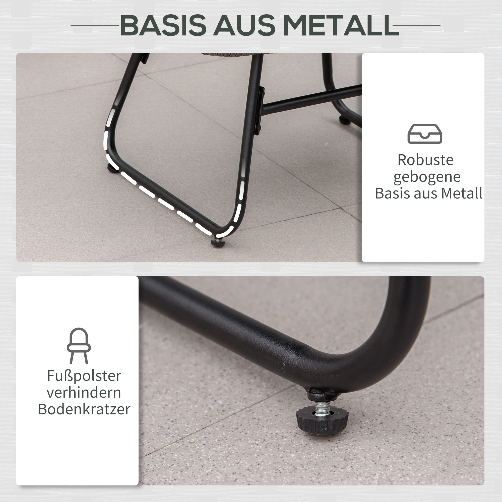 Outsunny Rattan Relaxsessel mit Fußhocker, Gartensessel mit Dicke Kissen Outdoor Rattanstuhl Gartenstuhl für Garten, Balkon, Terrasse Grau