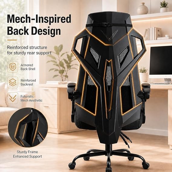 GTPLAYER Gaming Chair, Computer Chair with Mesh Back, Ergonomic Gaming Chair with Footrest, Reclining Gamer Chair with Adjustable Headrest and Lumbar Support for Gaming and Office (Black)