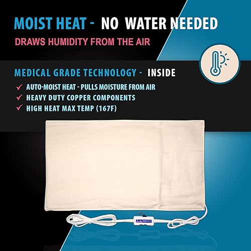 Vista 4 de Thermotech - Almohadilla térmica de grado médico con calor húmedo automático de Thermotech, almohadilla térmica de alto calor para dolor de espalda