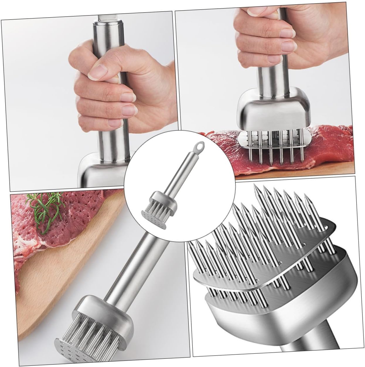 Stainless Steel Meat Tenderizer with Fine Needles for Pork Beef Veal Poultry Ergonomic Non-slip Handle Kitchen Tool for Efficient Fibrous Meat Pounding and Tenderizing Household
