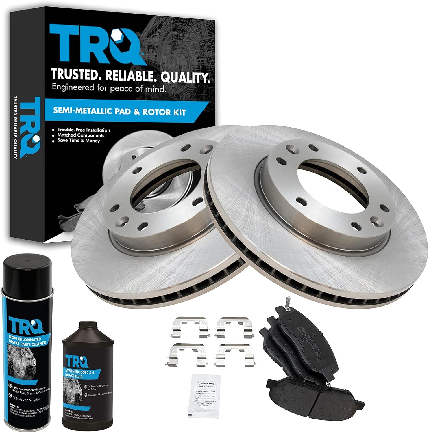 TRQ Front Brake Pad & Rotor Kit Brake Chemical Kit Brake Pads Brake Rotor Semi-Metallic Compatible with 2007-2008 Hyundai Entourage 2006-2014 Kia Sedona