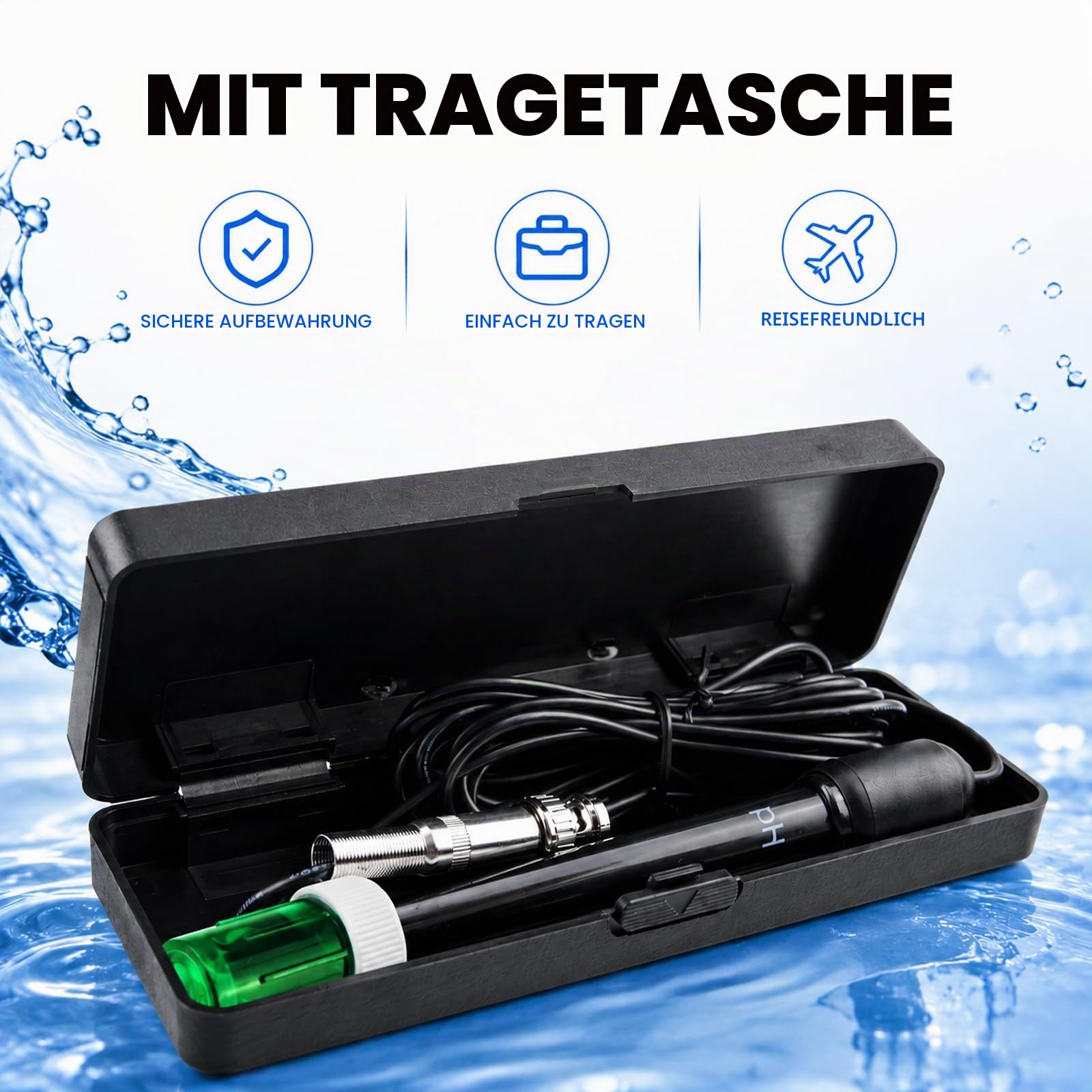 Lange Karosserie pH Elektrode mit BNC Steckdose Sonde 300cm Kabel 0-14pH für pH Meter, pH Regler pH Gerät Wirtschaftlich Sensor