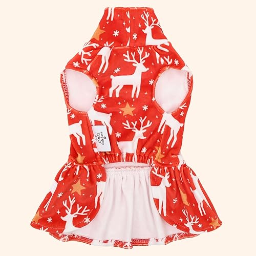 Miniatura 60 de CuteBone - Vestido de terciopelo para perro, cuello alto, falda de cachorro de búfalo rojo, traje de mascota, ropa de gato con lazo para el pelo