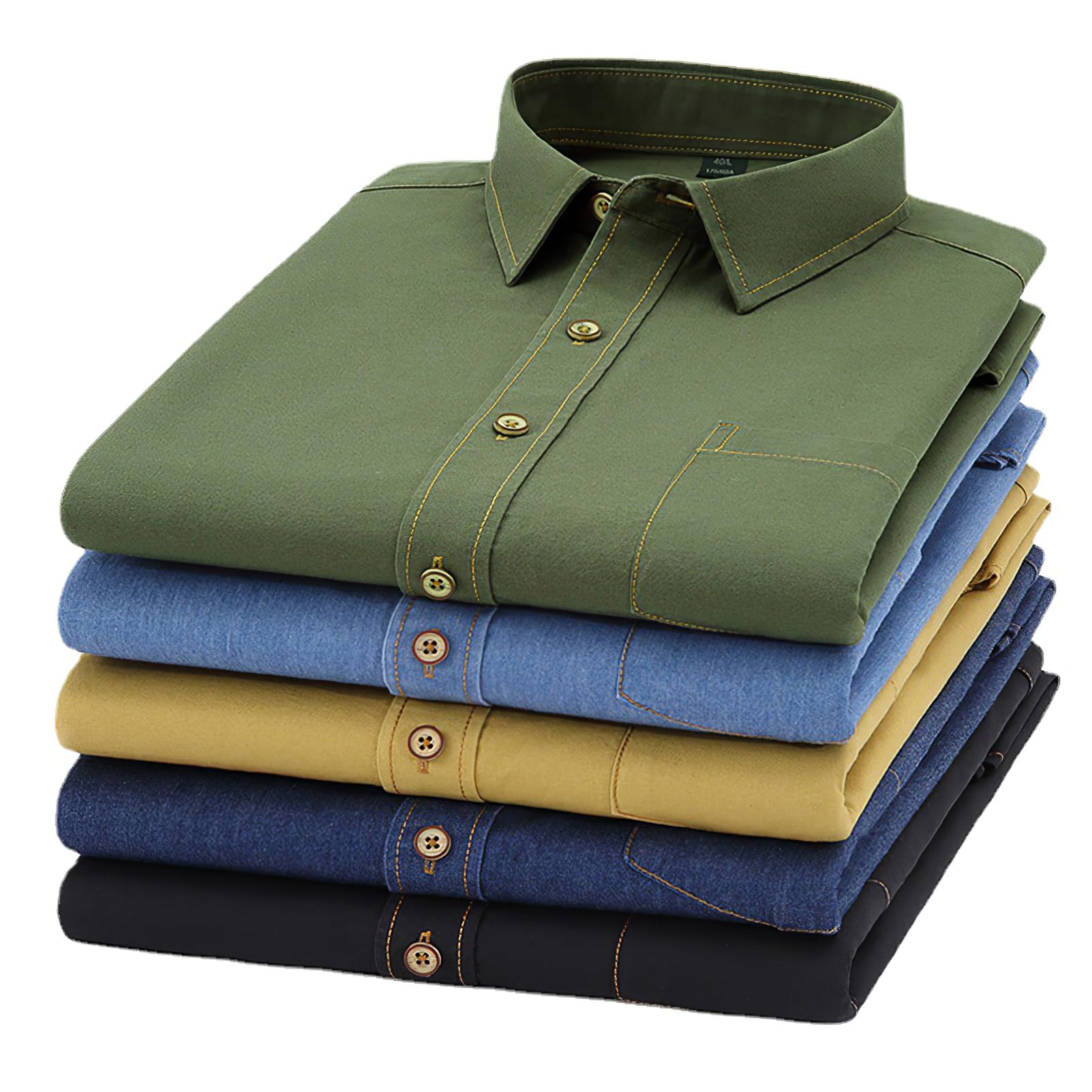 Hombre Algodón Camisa Vaquera de Manga Larga con Botones Informal