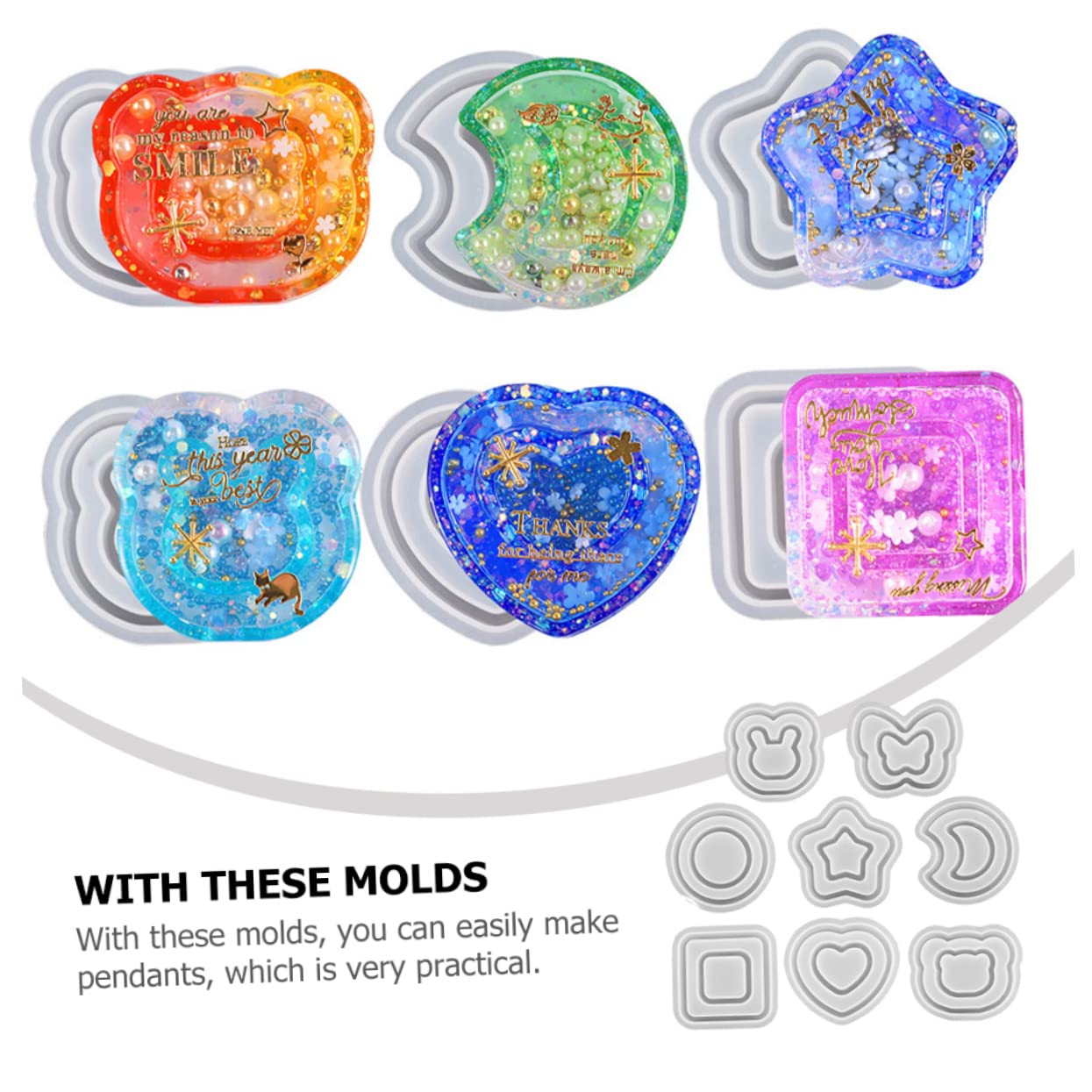 STOBOK 32pezzi Stampo Silicone Per Portachiavi Epoxy Silicone Flessibili Per Creazione Ciondoli Di Con Sabbia Movimento Facile Da Demouldare e Pulire