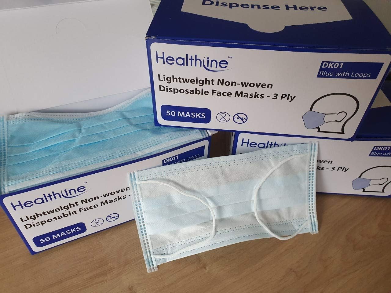 DK01BL Disposable Face Masks With Ear loops, 3-Ply
