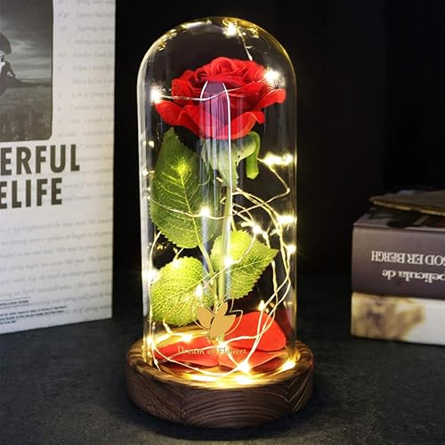 Miniatura 17 de Rosa de la Bella y la Bestia, regalos de rosas para mujeres, regalos para ella, regalos de cumpleaños para mujeres, rosa eterna artificial iluminada