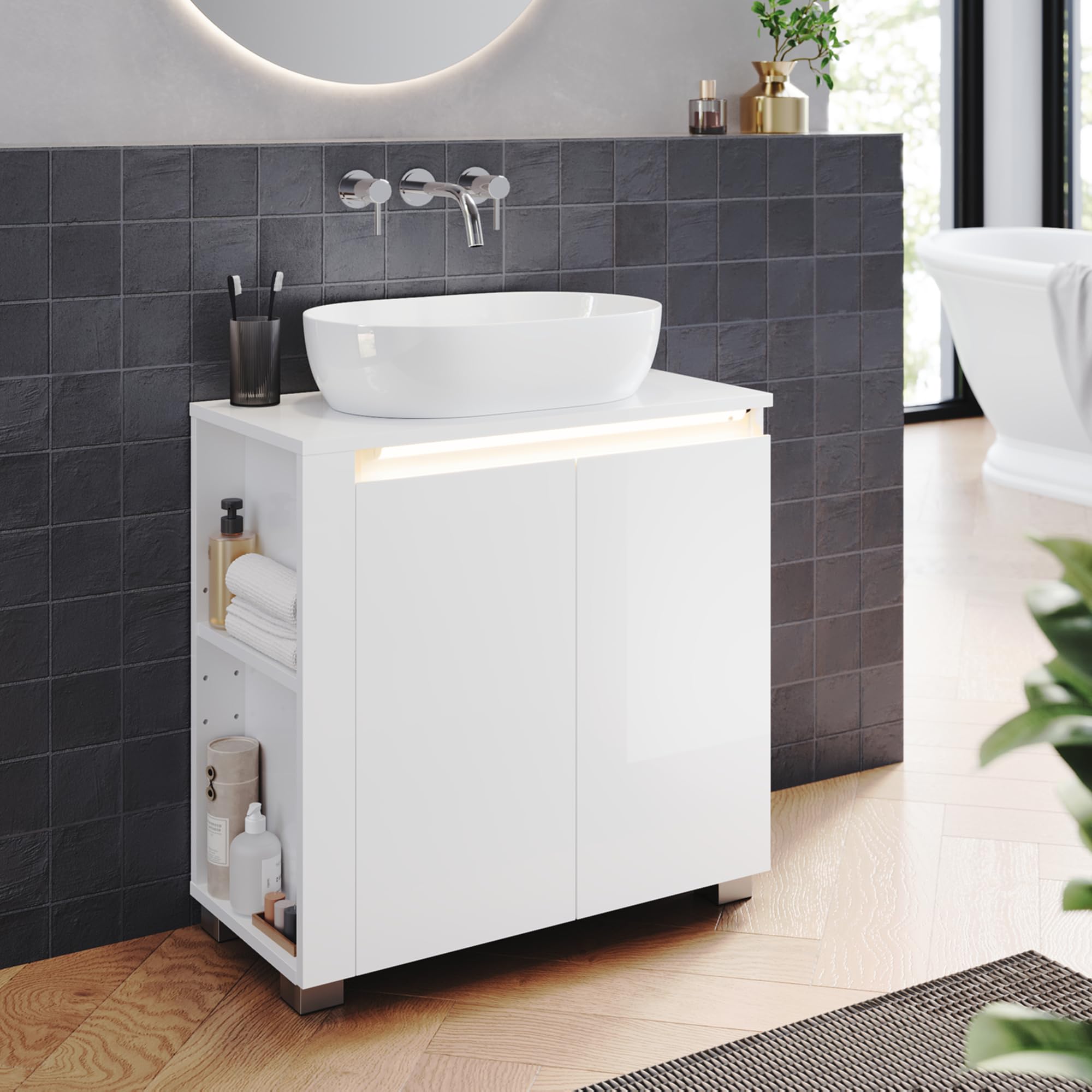 ELEGANT 600mm Bathroom Vanity Unit with Motion Sensor Light and 2 Doors