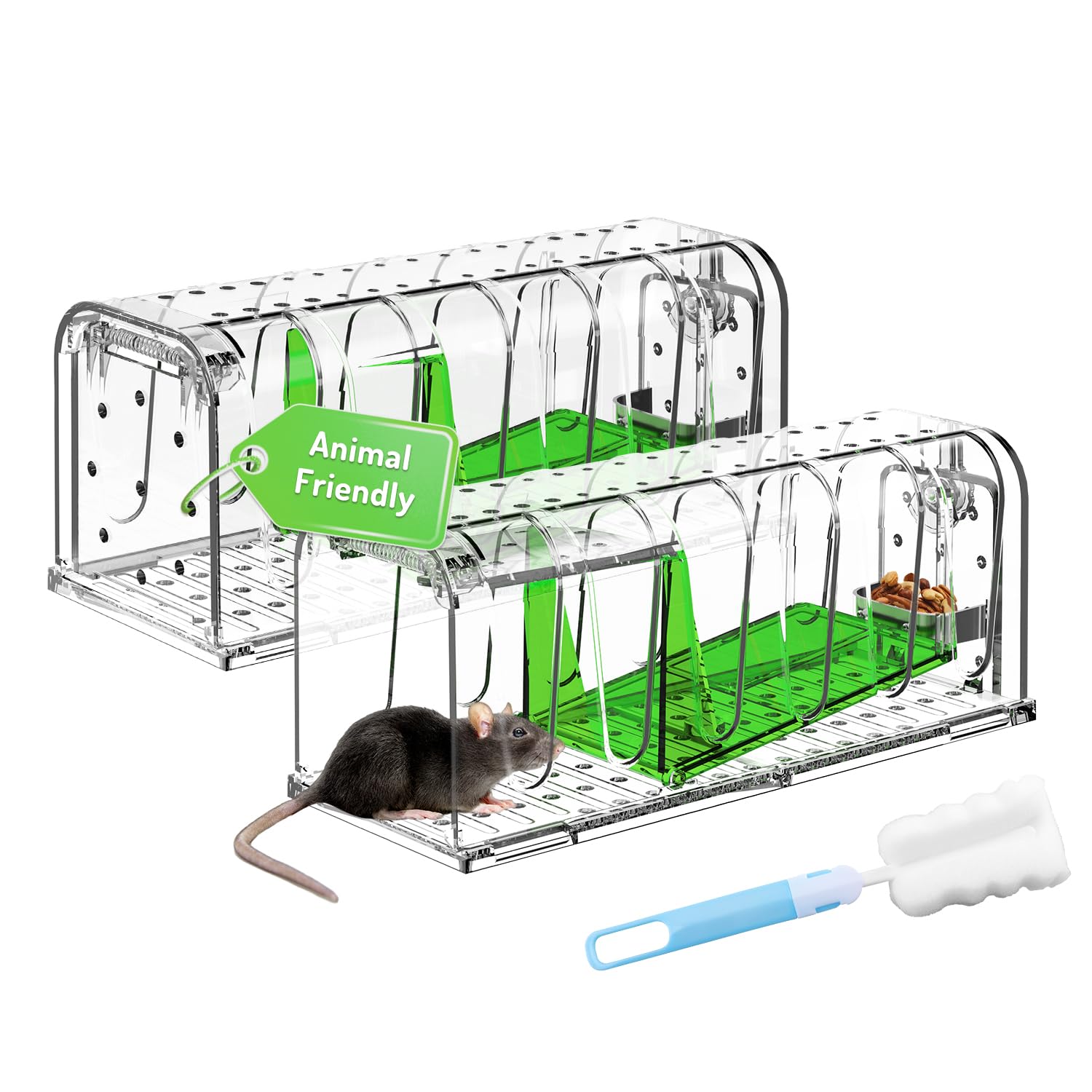 2 X Humane mouse Traps for Indoor & Outdoor, Pets and Children Friendly, Reusable Rodent Mice Trap Includes Cleaning Brush, Duty Pest Trap for Catch Alive Field Mouse Rodent Control