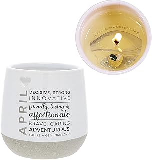 Pavilion Gift Company - April - 11 oz Wax Reveal Candle, Natural Soy Wax Birthstone Candle, Jasmine Scented, Gemstone Candle with Crystal Inside, Birthday Gifts for Women, 1 Count