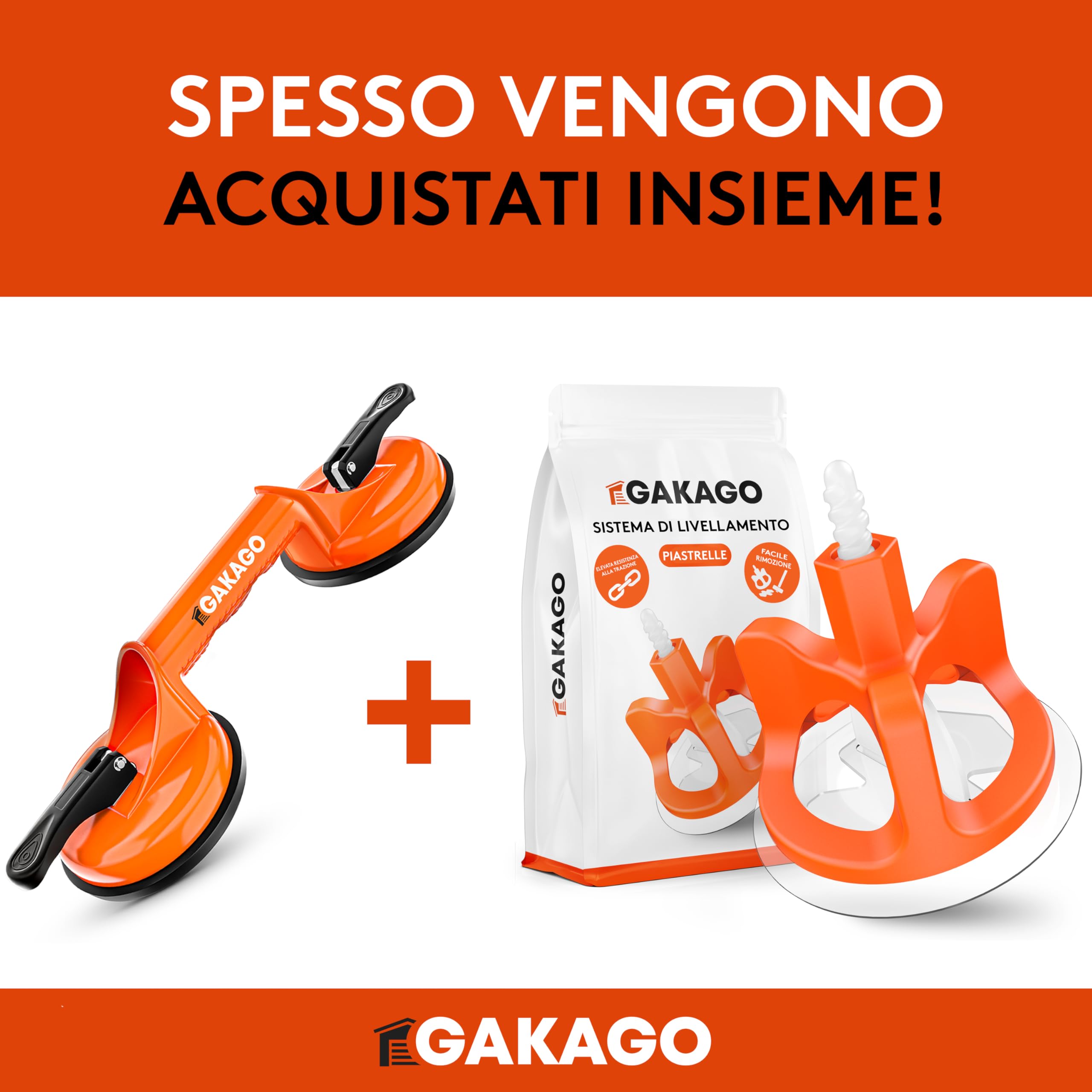 Gakago Sollevatore a ventosa (confezione da 2) - Maniglie di aspirazione ergonomiche e antiscivolo - Sollevatore a vuoto con portata di 120kg per il trasporto di piastrelle, laminato, vetri e finestre