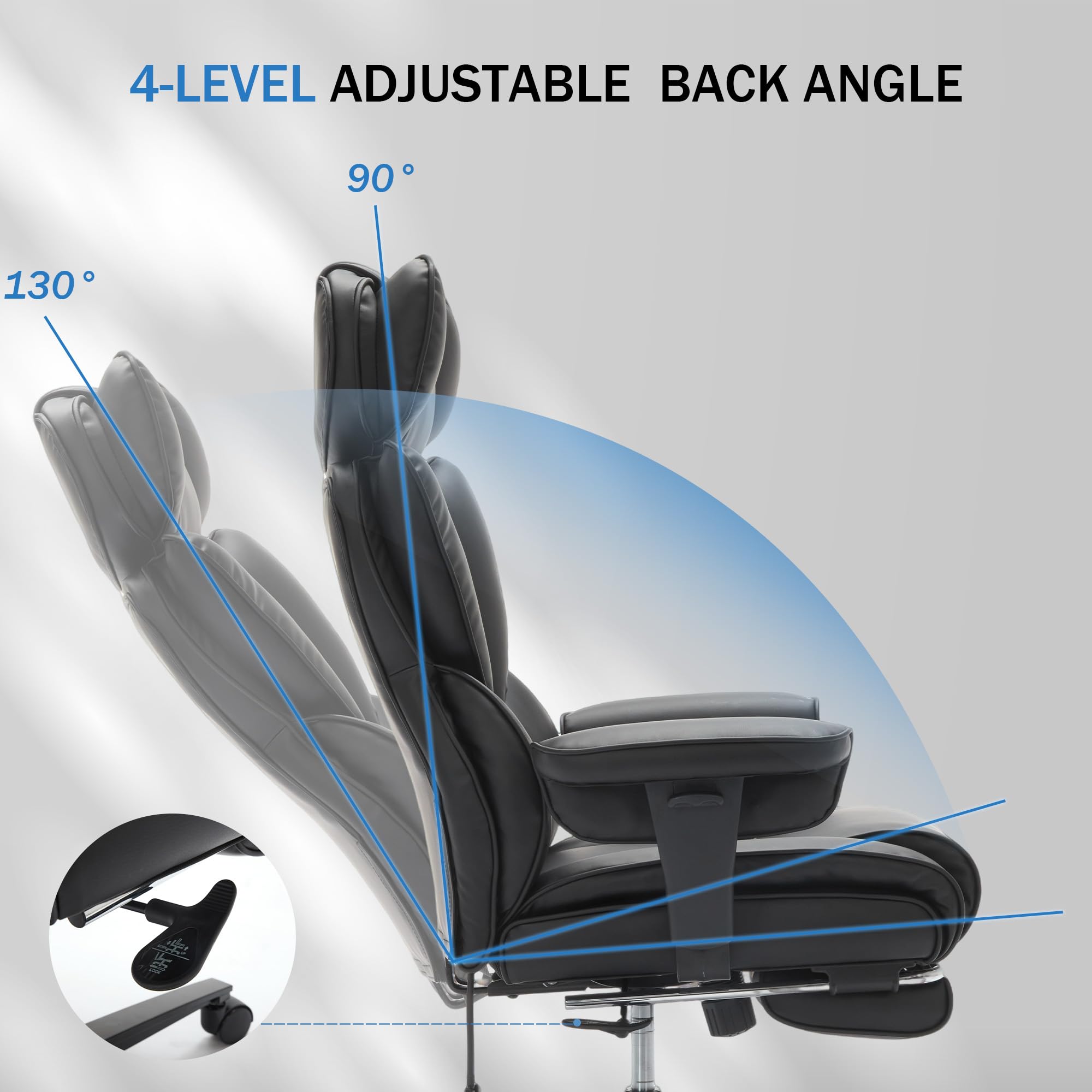 Sedia da ufficio con poggiapiedi e supporto lombare, sedia da gaming ergonomica in pelle PU con poggiatesta regolabile, poltrona relax con schienale alto con funzione di inclinazione 90-130°, sedia