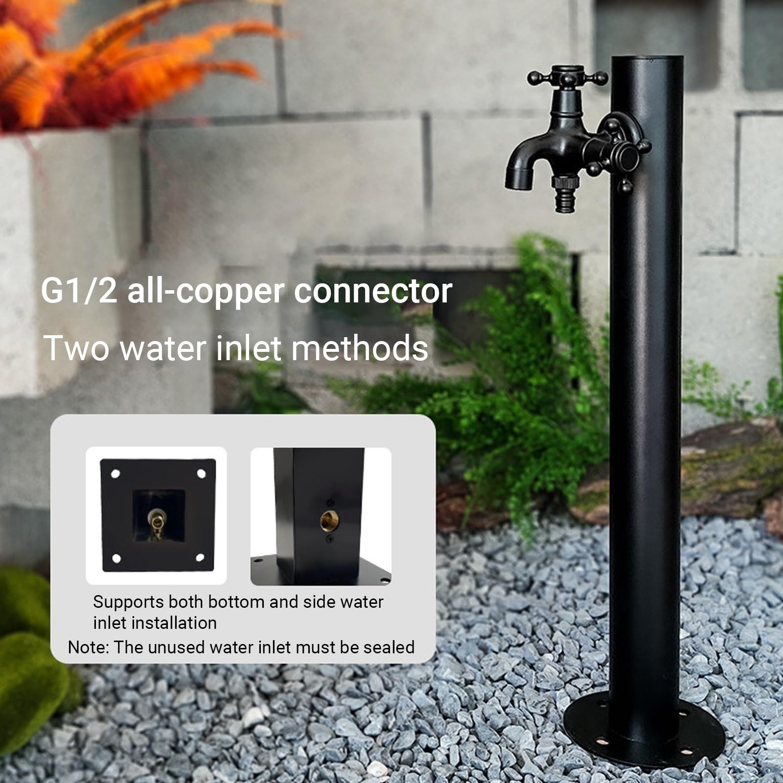 Columna de agua para exteriores con soporte de manguera de metal sólido, hidrante de jardín de acero inoxidable 304, pilar de grifo de jardín sin heladas, entrada lateral/inferior