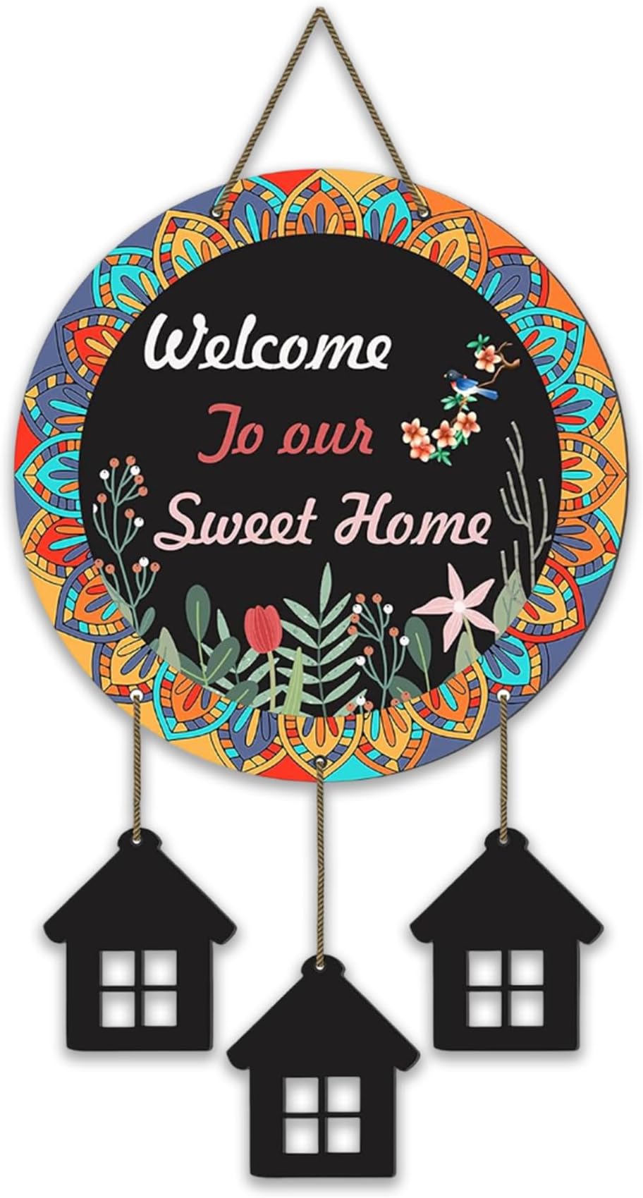 Wooden Welcome to Our Home Sweet Home Wall Hanging | Decorative Quote Board For Living Room, Door, Entrance, Hall - Rustic Wall Art & Housewarming Gift Item