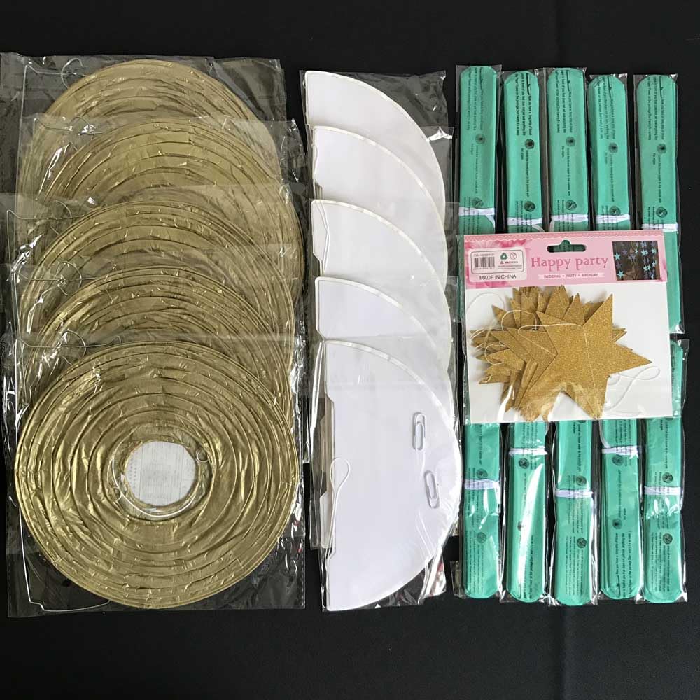 Papier Laterne Garten Haus Dekoration Party Favor Gold Rosa Set Runde Papier Laterne Weiß Ball Waben Tissue Pompom Hochzeit Urlaub Dekor(White Set)