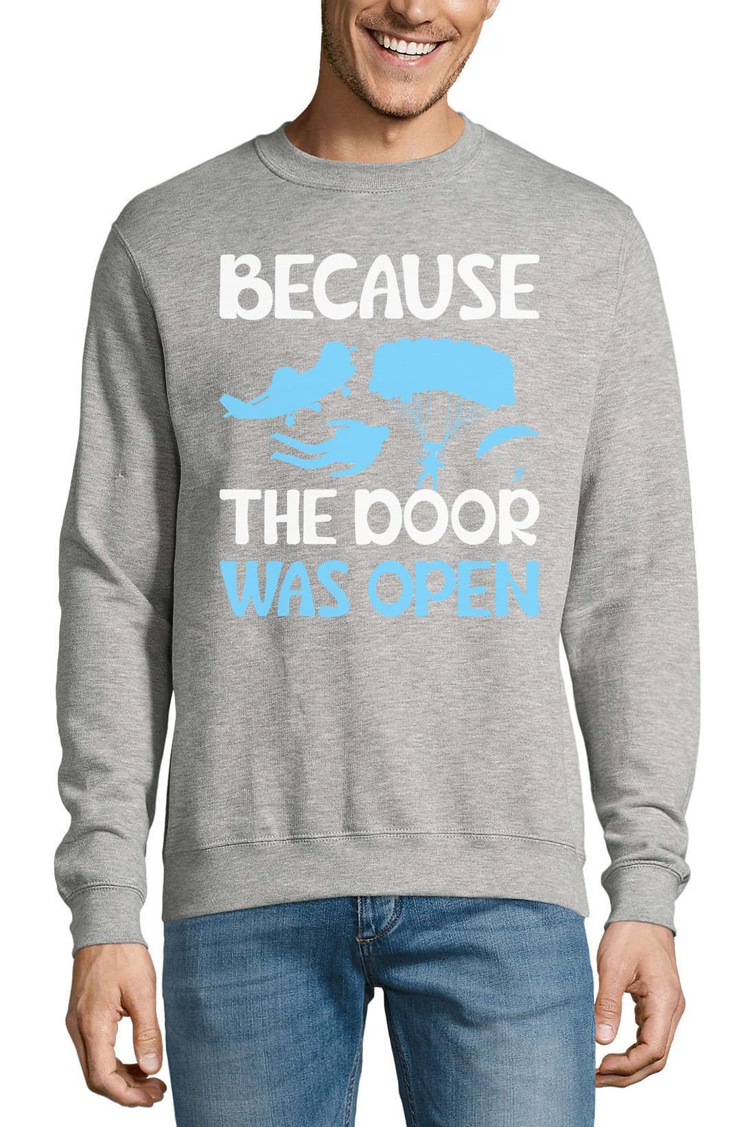 Because The Door Was Open Skydiving Logo Bawełniany sweter Bluza Sweter Sweter Szary