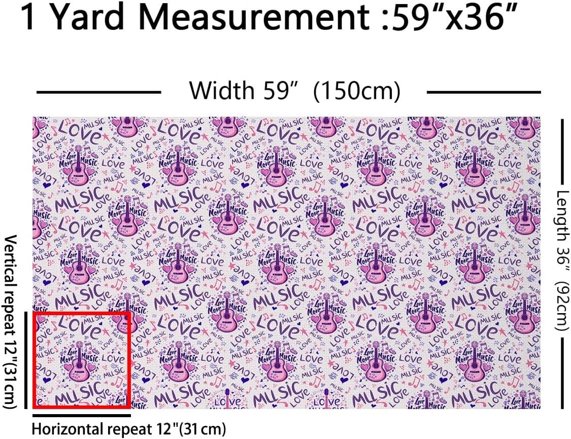 Cartoon Guitar Fabric by The Yard Pink Watercolor Musical Instrument Hippie No Stretch Fabric Street Art Graffiti Musical Soft Flannel Polyester Fabric for DIY Projects 3 Yard Bolt,108x59