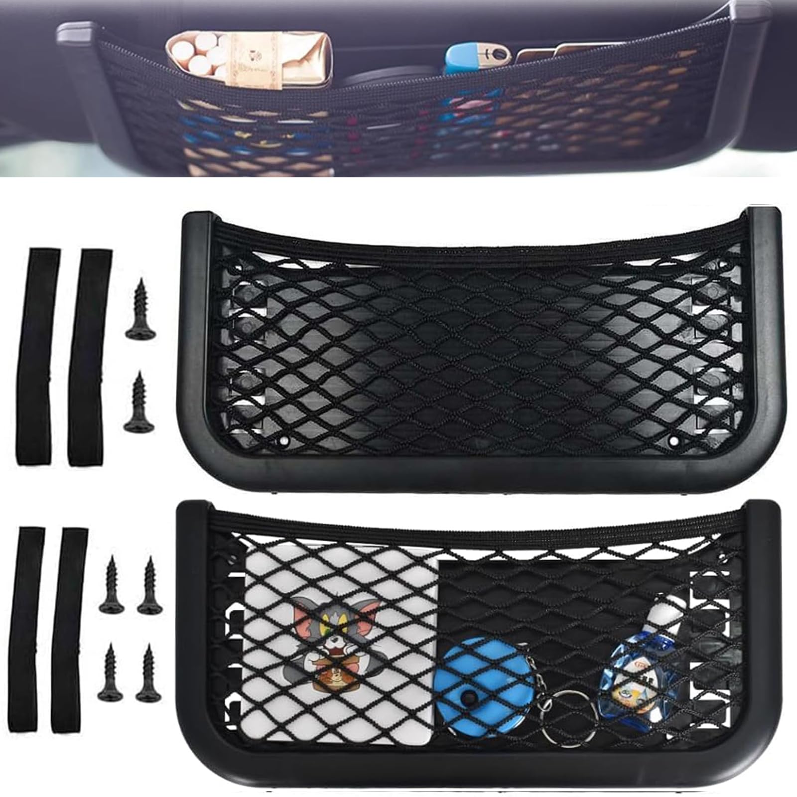 2 Filets De Rangement élastiques Pour Voiture - Poches Organisatrices Pour Coffre Et Sièges