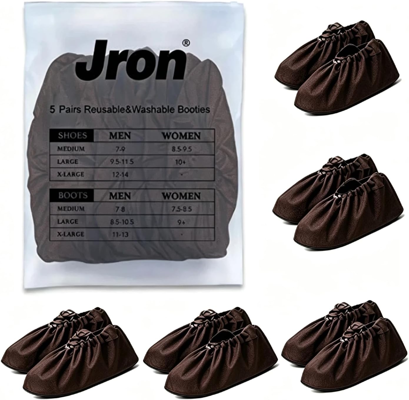 Jron 5 Pairs Premium Reusable Washable Shoe Cover Boot Covers for Contractors (5 Pairs | US 12-14 For Shoes/US 11-13 For Boots, Black) image 5