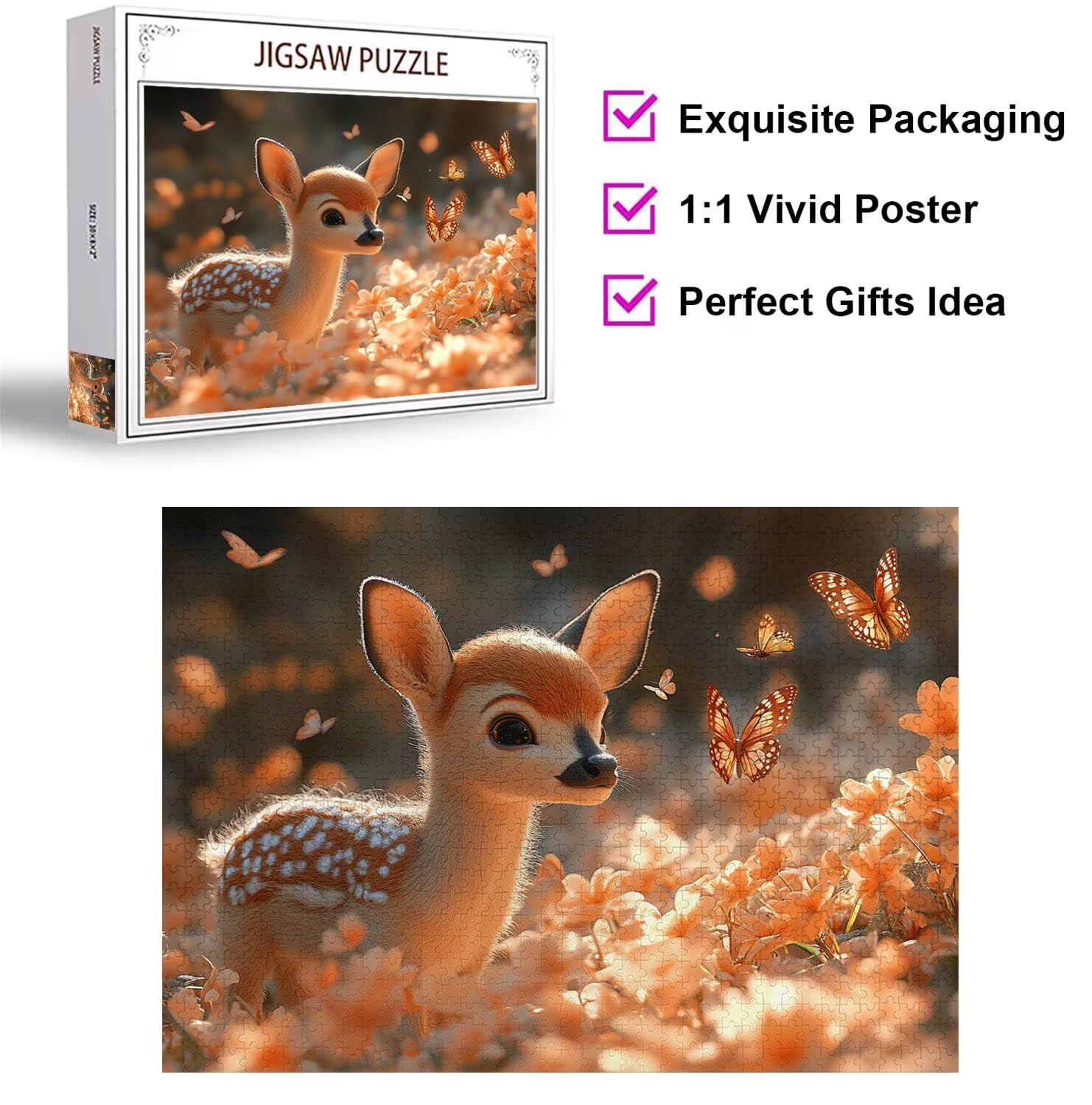 Puzzle dla dorosłych 2000, jeleń motyl, 99 x 70 cm, n-239
