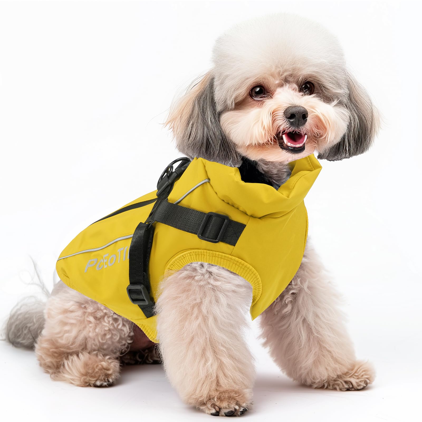 PcEoTllar Waterproof Dog Coat for Small Dogs Warm Reflective Jacket with Harness for Winter Skiing Costume Cotton Dog Sweater