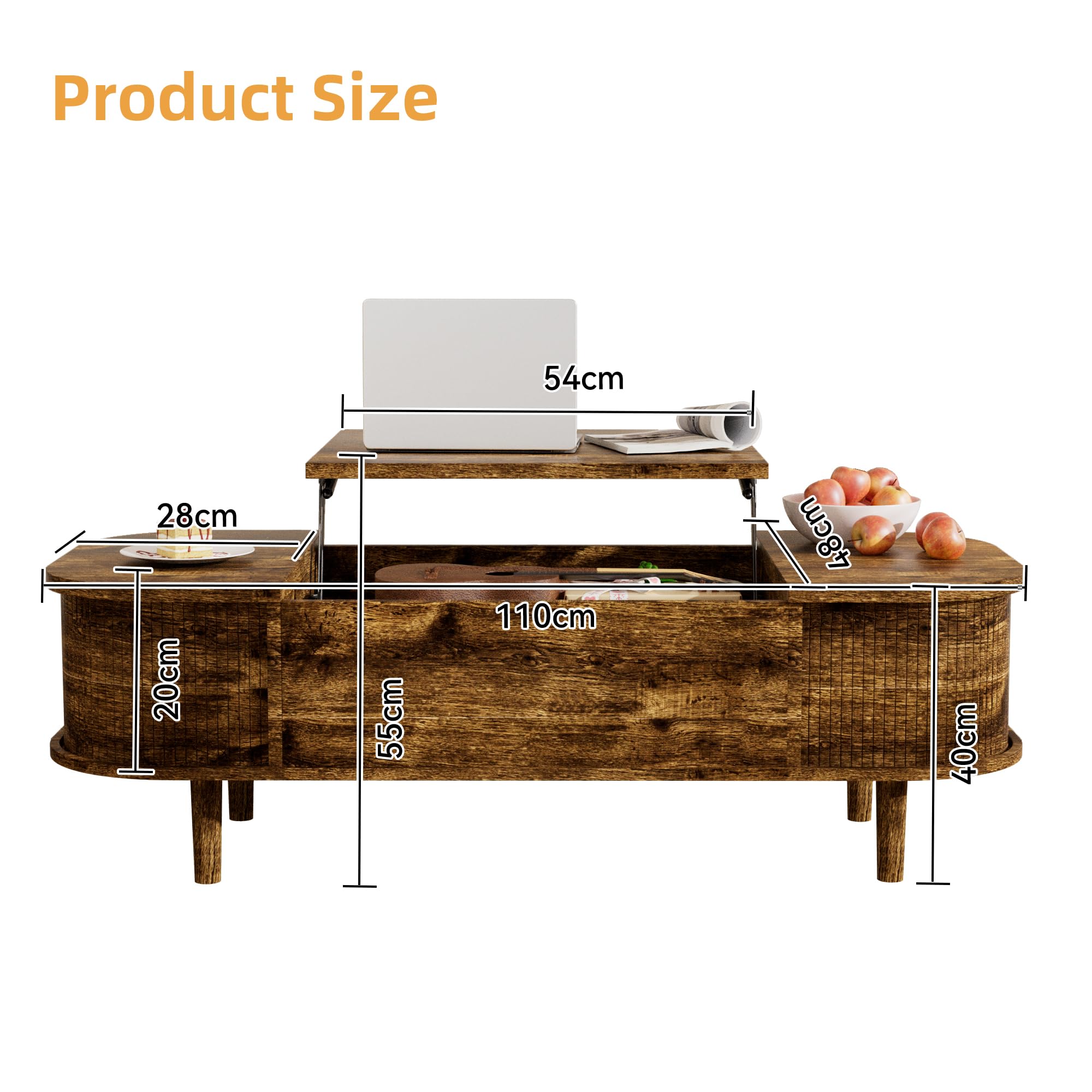 Tavolino da Salotto con Piano Sollevabile – Tavolino da Caffè Moderno in Legno con Anta Scorrevole e Contenitore Nascosto, ideale per Soggiorno, Piccoli Spazi e Home Office