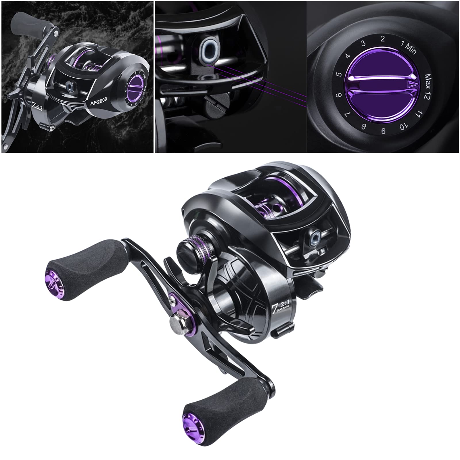 F Fityle Carrete de Pesca, Baitcaster - Sistema de Sin Costuras, Relación de Transmisión 7.2: 1, Rodamientos de de Material Acero - Zurdo