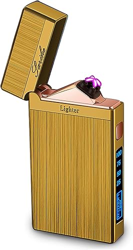 TIKIUKI Encendedor electrónico recargable por USB, sin fuego, a prueba de viento, de arco de plasma, encendedor de lujo a la moda con indicador LED,