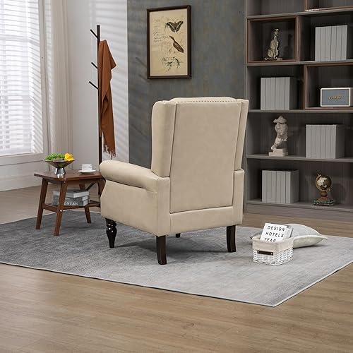 Miniatura 3 de DHAEY Sillón acogedor con respaldo alto inclinado, silla decorativa de piel sintética con patas de madera, silla de lectura tapizada, sofá