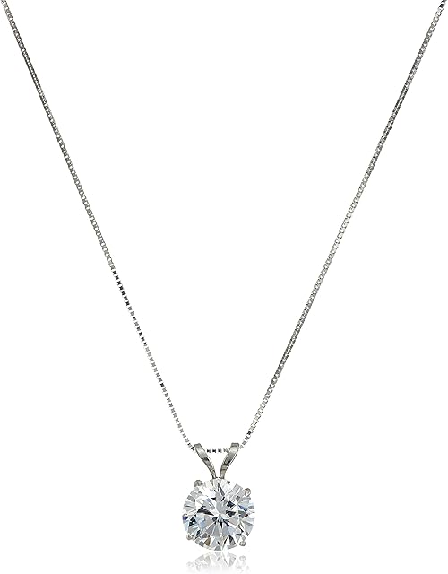 14k Gold Cubic Zirconia Solitaire Pendant Necklace, 18"