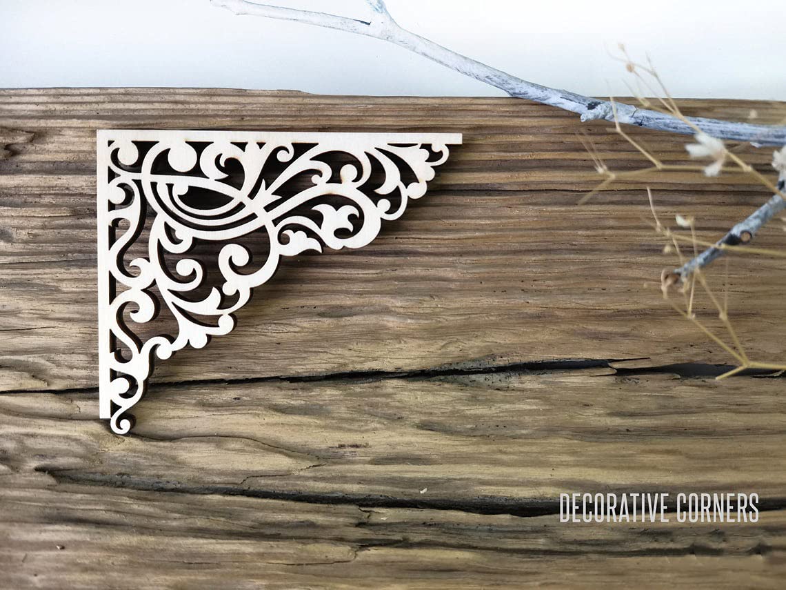 American Elm Floral Corner Cutouts MDF Decorative Wooden Brackets for Wall Decor, Picture Frames & DIY Crafts. 1