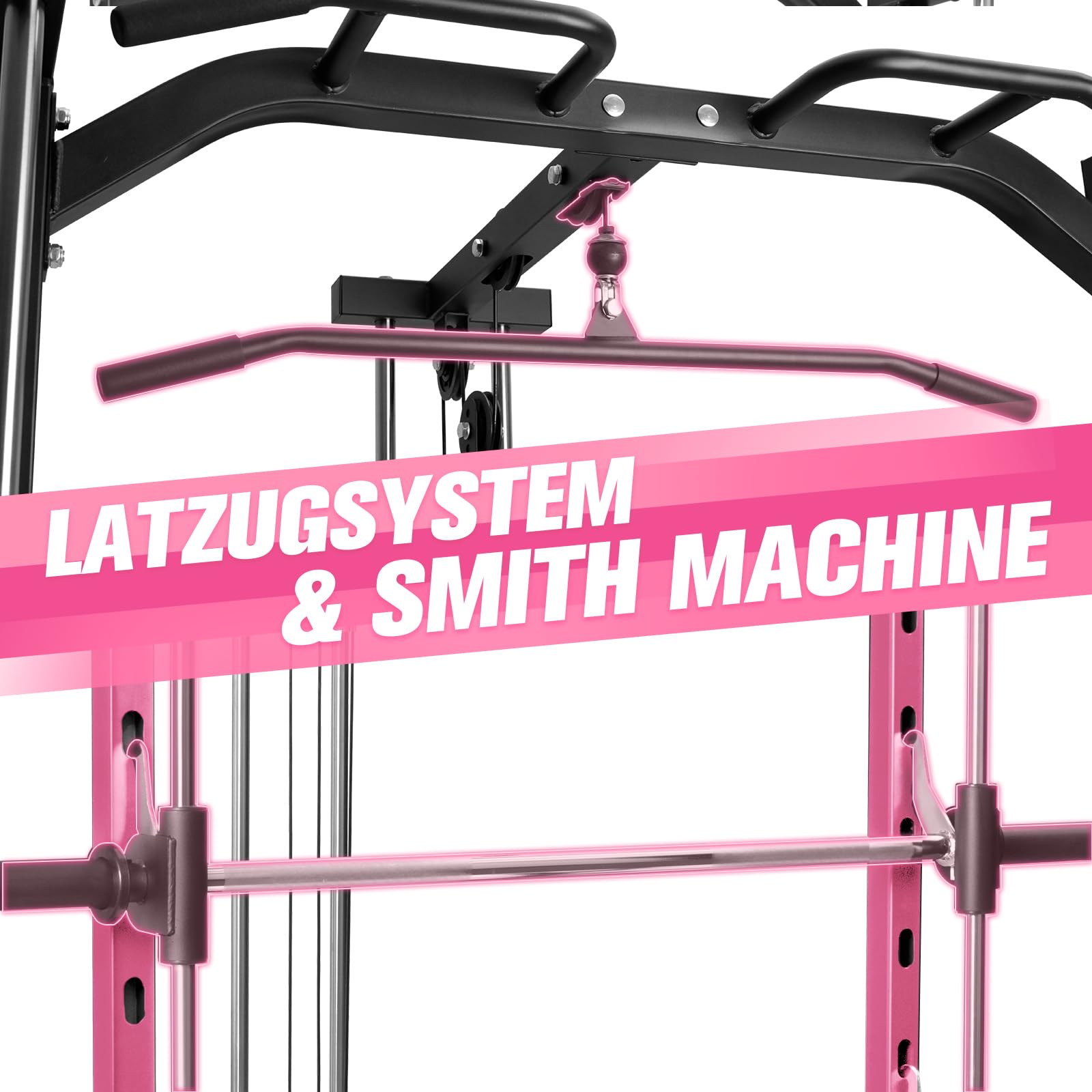 RitFit Power Rack Smith Machine mit Kabelzug | mit Langhantelstange, Klimmzug, Kraftstation für Zuhause & Home Gym, 450kg Belastbarkeit