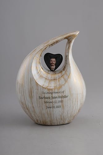 Miniatura 30 de Urna de corazón de lágrima dorada blanca para cenizas humanas Urnas de cremación para cenizas adultas Urna de ceniza funeraria para hombres