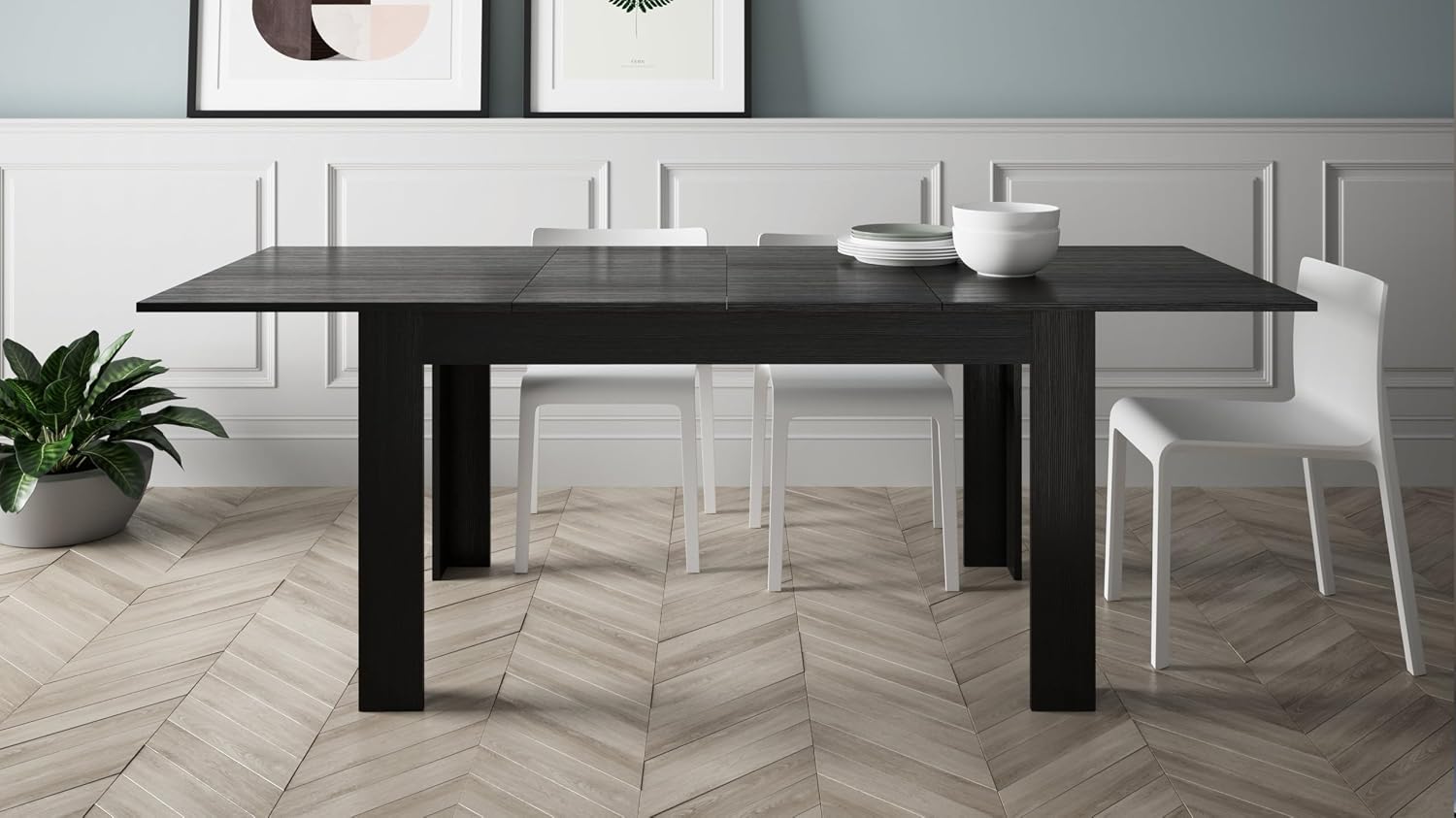 Mobili Fiver, Easy, Extendable Dining Table, 55.1(86.6) x35.4 in, High Gloss White, for 6-8 People, Expandable Dining Table for Kitchen, Italian Furniture