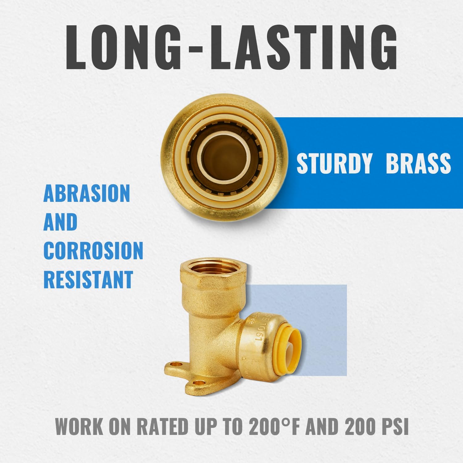 SUNGATOR 1/2 Inch Drop Ear Elbow, 1/2 Inch x 1/2 Inch FNPT, No Lead Brass Push to Connect Plumbing Fittings to Connect PEX, Copper, CPVC, With 1 Disconnect Clip, Pack of 2