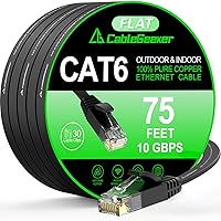 Vista 34 de Cable Ethernet Cat 6 de 30 pies, para interiores y exteriores, cable de red plano de Internet de alta velocidad de 10 Gbps, cable de conexión Negro