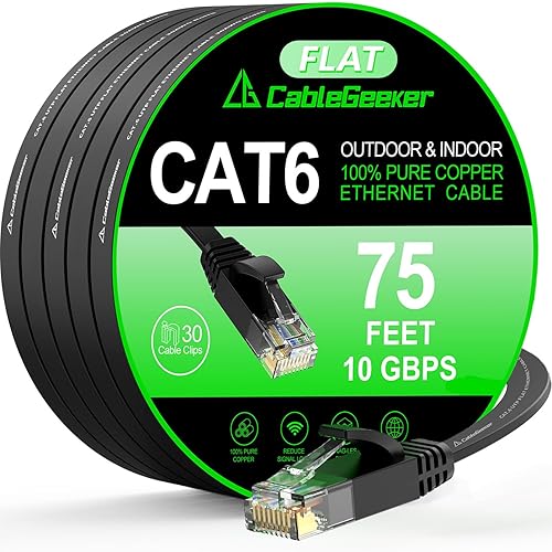 Miniatura 34 de Cable Ethernet Cat 6 de 30 pies, para interiores y exteriores, cable de red plano de Internet de alta velocidad de 10 Gbps, cable de conexión Blanco