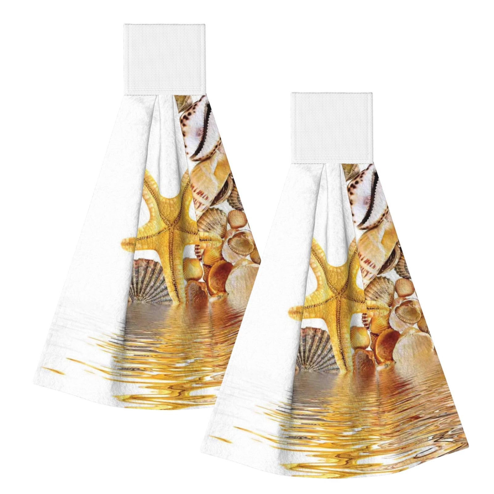 DOPKLNA Starfish, 2 Pcs Hanging Coral Fiber Hand Towels for Bathroom, Absorbent Kitchen Towels