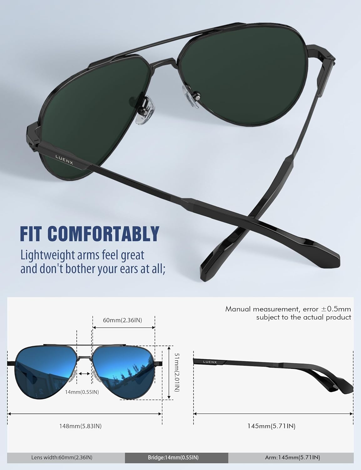 LUENX Aviator Sunglasses for Men Women Polarized Trendy Sun Shades UV 400 Protection - Image 4