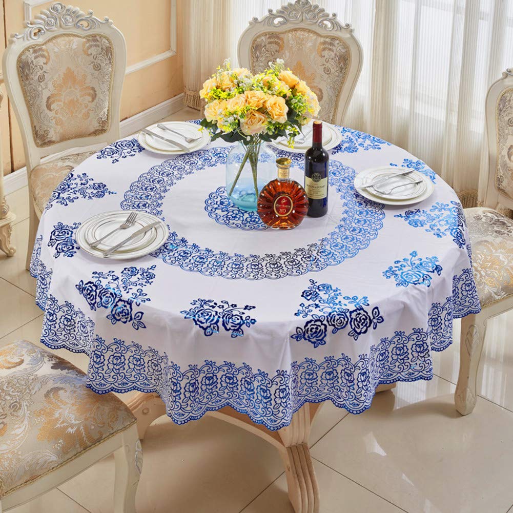 Nappe PVC ronde imperméable et anti-tache bleu diamètre 180 cm