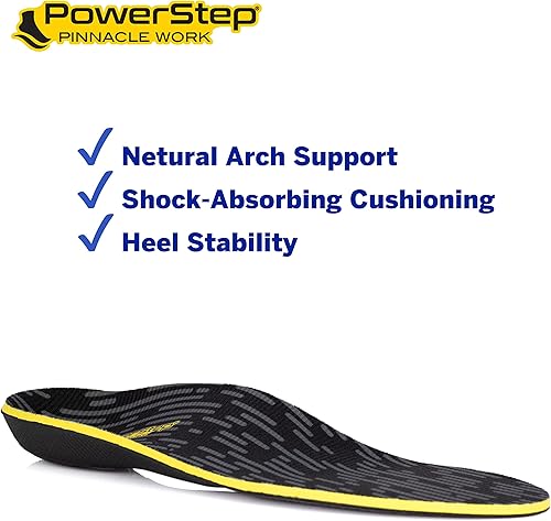 Miniatura 4 de PowerStep Insoles, Pinnacle Work, Work Boot Arch Support, Insoles for Standing All Day, Arch Support Orthotic for Men