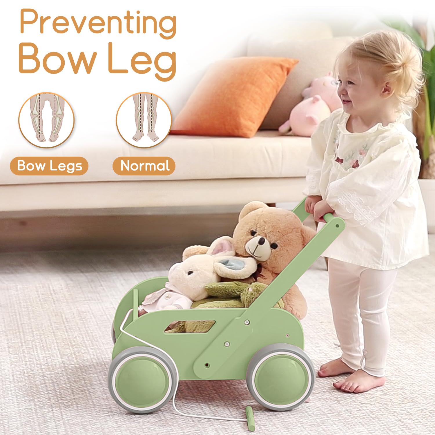 Andador Madera Bebé, Caminador Bebé para Niños y Niñas, Andadores para Bebes con Espacio de Almacenamiento, Regalo para Cumpleaños Navidad, Verde