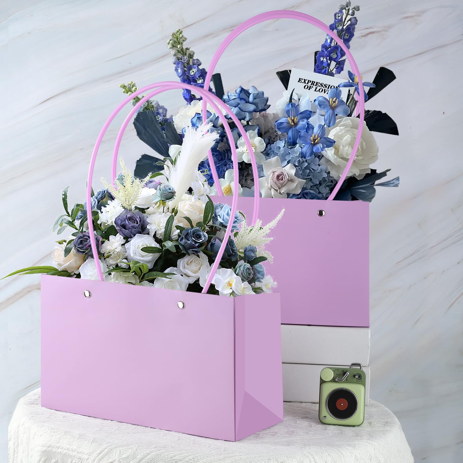 Bakbania Confezione da 16 sacchetti di carta per fiori, per bouquet, rettangolari, con manici, scatole floreali in carta per fiori, matrimoni, compleanni, lauree