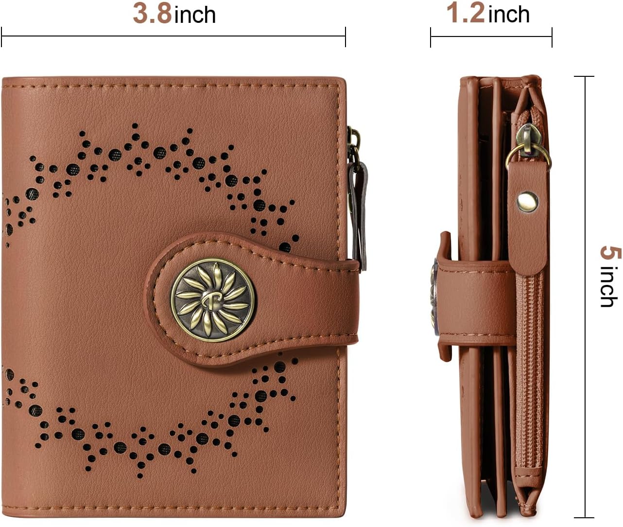Small Wallets Woman Leather 2 ID Windows Bifold RFID Blocking Credit Card Holder Wallet with Zipper Coin Pocket - Image 7