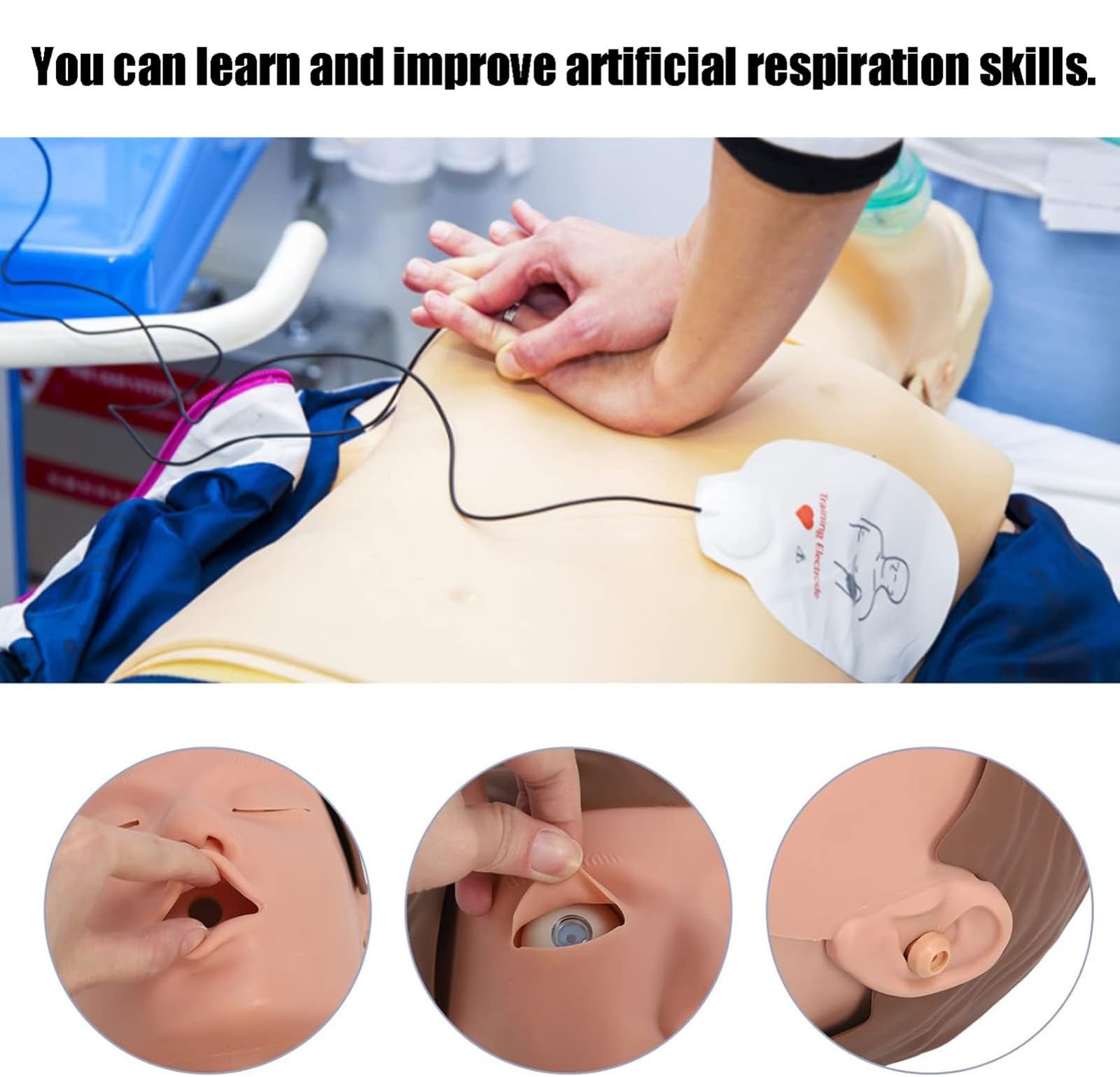 Maniquí de Entrenamiento de RCP para Adultos de Caucho de Medio Cuerpo para Respiración Artificial Maniquí de Entrenamiento de Reanimación Cardiopulmonar Humana Maniquíes