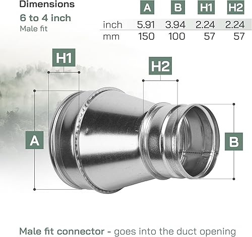 Miniatura 2 de Vent Systems Reductor de conducto de acero galvanizado de 8" a 6" pulgadas - Adaptador de ventilación - Tubo de montaje - Conector, aumentador,