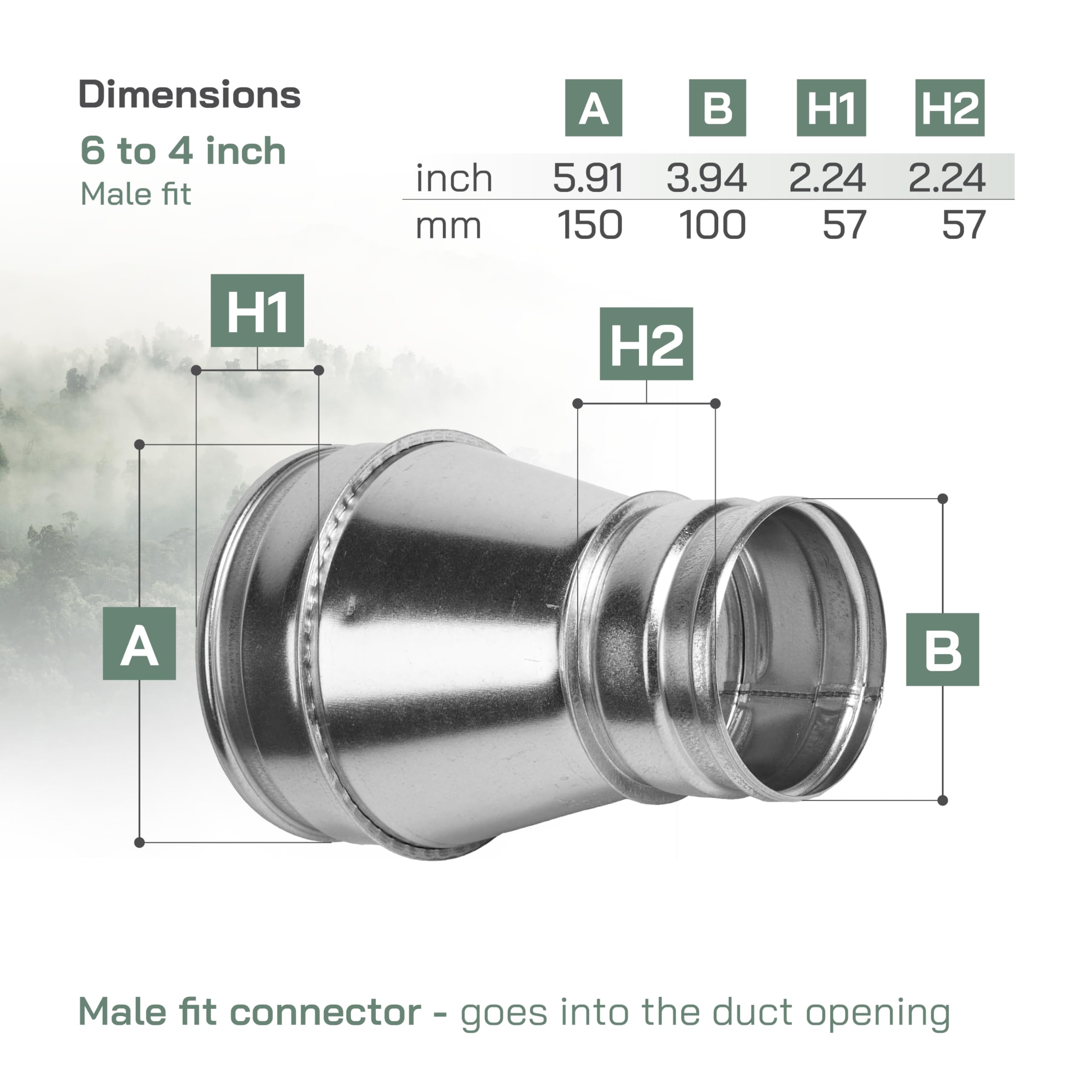 Vent Systems Réducteur de conduit en acier galvanisé de 15,2 cm à 10,2 cm - Adaptateur d'aération - Raccord de tuyau - Connecteur, augmenteur, réducteur, cône - HVAC, systèmes de ventilation