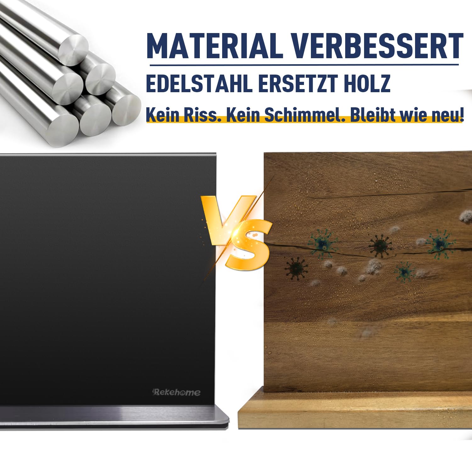 Messerblock magnetischer ohne Messer, 30 cm Schwarz Messerhalter magnetisch aus 304 Edelstahl, beidseitig starker Magnet Knife Holder für eine aufgeräumte Küche