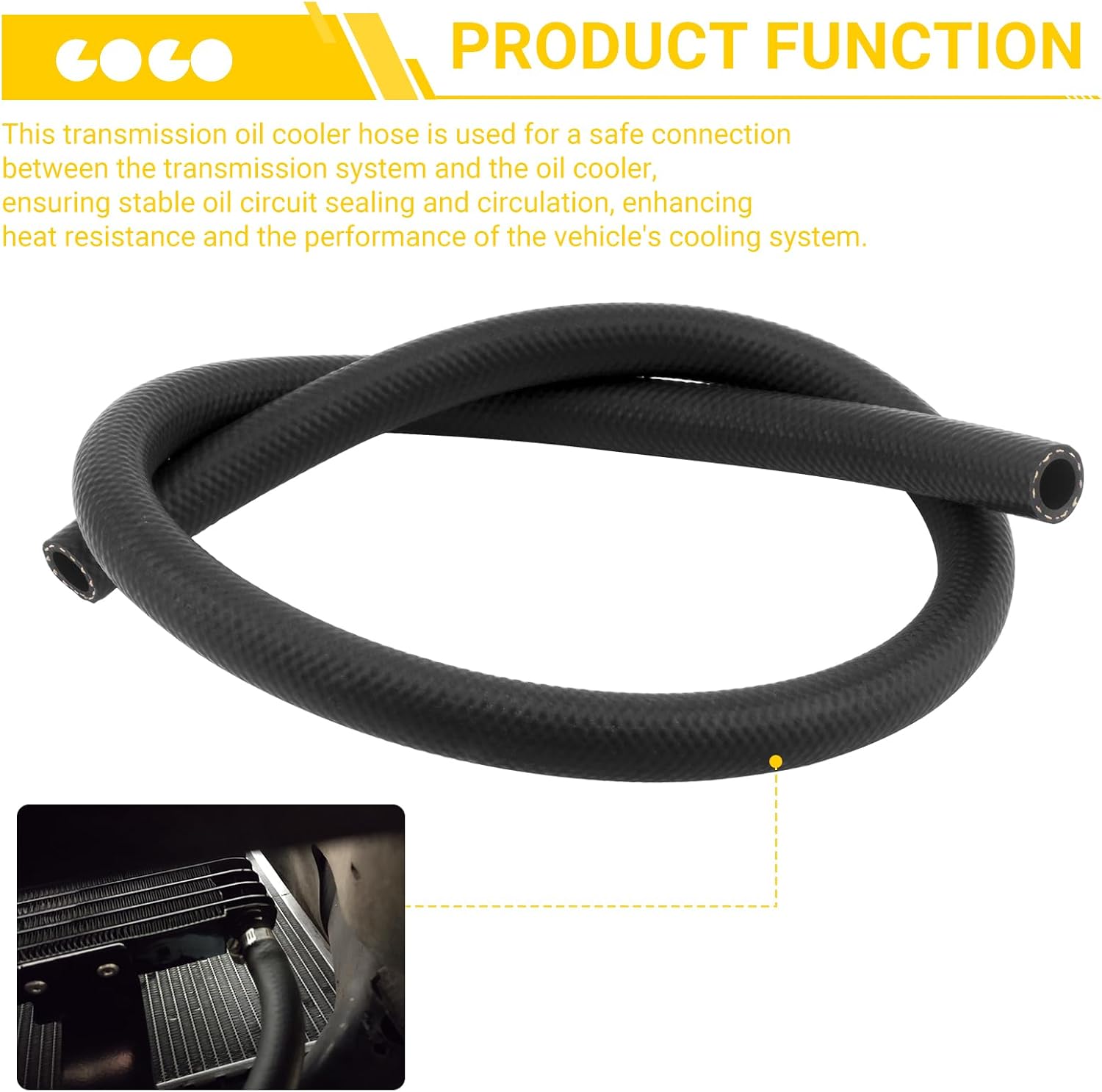 1/2'' ID Transmission Oil Cooler Hose Replace For Gates 27065 | 3' Length Transmission Cooler Lines For Power Steering & Hydraulic Systems,Automotive Cooling Tube Repair Replacement